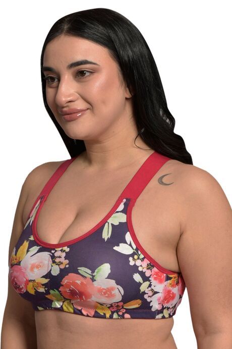 Inner Sense Organic Cotton Bamboo Plus Size Sports Bra - Purple Floral Print — image 2